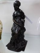 A 19TH CENTURY FRENCH BRONZE GROUP OF A SEATED GIRL HOLDING A SHELL. 29CM HIGH
