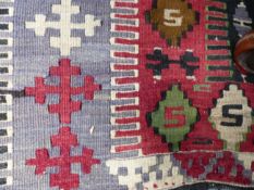 TWO TURKISH KELIM TRIBAL PRAYER RUGS. LARGEST 194 X 137CM