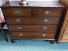 A GEO.II.MAHOGANY CHEST OF TWO SHORT AND THREE LONG DRAWERS ON BRACKET FEET.