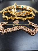 A VICTORIAN 9CT. CURB LINK BRACELET 24 GRAMS, A MODERN 9CT. GOLD BRACELET 14 GRAMS, TWO GOLD