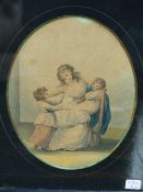 TWO 18TH/19TH.C. ENGLISH SCHOOL WASH DRAWINGS OF A MOTHER AND HER CHILDREN IN THE MANNER OF