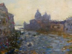 ATTR. KEN HOWARD (b.1932-) ON THE GRAND CANAL, OIL ON BOARD. 24x30cms.