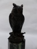 G.GROHE (FRENCH 19TH/20TH.C.) A BRONZE CAR MASCOT IN THE FORM OF AN OWL PERCHED ON AN OPEN BOOK WITH