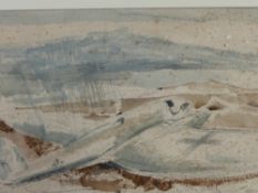 PAUL NASH (1889-1946) RAIDER IN THE MOORS, SIGNED IN THE PLATE, COLOUR LITHOGRAPH. 33x54cms.