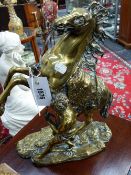 AFTER COUSTOU, A PAIR OF MARLEY HORSE FIGURAL GROUPS, SIGNED POLISHED BRONZE. 38CM HIGH