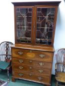 A LATE GEORGIAN MAHOGANY AND CROSS BANDED AND INLAID SECRETAIRE BOOKCASE WITH ASTRAGAL GLAZED