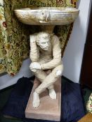 A LIFE SIZE CARVED MARBLE FIGURAL GARDEN FOUNTAIN SCULPTURE, POSSIBLY ITALIAN. H.137cms.