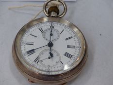 AN EARLY 20TH.C. .935 CONTINENTAL SILVER CASED, CENTRE SECONDS CHRONOGRAPH POCKET WATCH.