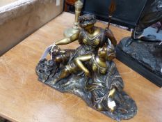 A 19TH CENTURY FRENCH BRONZE GROUP OF TWO CLASSICAL FIGURES. SIGNED F.FEUCHERE. 37CM HIGH