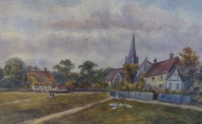 English School (19th Century), Brockham, Surrey, with girl feeding geese, titled, watercolour, 33.