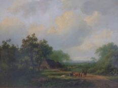 Marinus Adrianus Koekkoek (1807-1870) Dutch, Horseman and cattle by a farm in an extensive