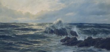 Egar Freyberg (b.1929) German (ARR), Crashing waves on a shore line, and companion, signed, oil on