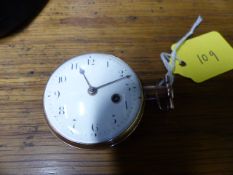 A George III 18ct gold pocket watch with white enamel dial, pierced and chased balance lock. Dated