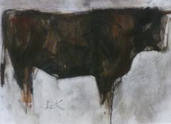 Deborah Jackson (20th/21st Century) (ARR), Bull on Bursdon Moor Devon, signed, oil on board, 60 x