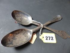 A George II silver tablespoon, Exeter 1747 maker possibly John Babbage together with an early silver