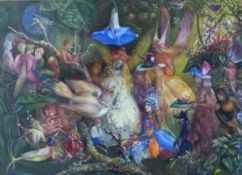 John Anster Fitzgerald (1819-1906), The Fairies' Pet - fairies attending to a bird with garlands