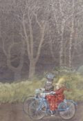 Roy Gerrard (1935-1997) (ARR), A couple out cycling in woods, signed, watercolour, 27 x 19cm.