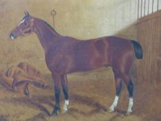 J.C. Partridge (19th Century), Portrait of a bay horse in a stable, signed and dated 1884, oil on