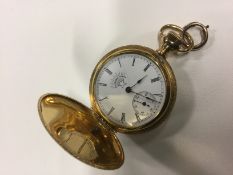 A ladies 18k gold coloured fob watch with chased back and front. Keystone Elgin No 4613502.