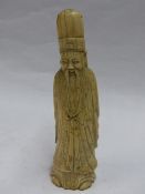 AN ANTIQUE 19TH CENTURY IVORY FIGURE OF A SAGE