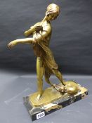 AN ART DECO BRONZE FIGURE OF LADY PLAYING WITH CAT SIGNED BOFILL