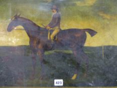 A REVERSE GLASS PRINT HORSE AND JOCKEY