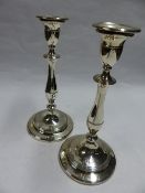 A PAIR OF GEORGE III SILVER TABLE CANDLESTICKS. DATED SHEFFIELD 1800. MAKER GEORGE ASHWORTH. 28CM