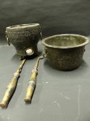 TWO ARCHAIC STYLE BRONZE VESSELS AND SCRIBES TOOLS
