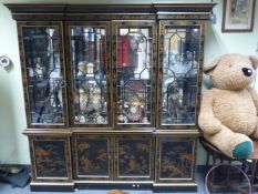 A BESPOKE CHINOISERIE DECORATED BOOKCASE/ DISPLAY CABINET