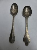 TWO EARLY 18TH CENTURY SILVER SPOONS. EXETER 1747 AND 1699 (2)