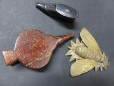 SHOE SNUFF MULL, BEE PIN TRAY, TOGETHER WITH BELLOWS SNUFF BOX