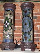 A PAIR OF TIFFANY STYLE PEDESTAL LAMPS