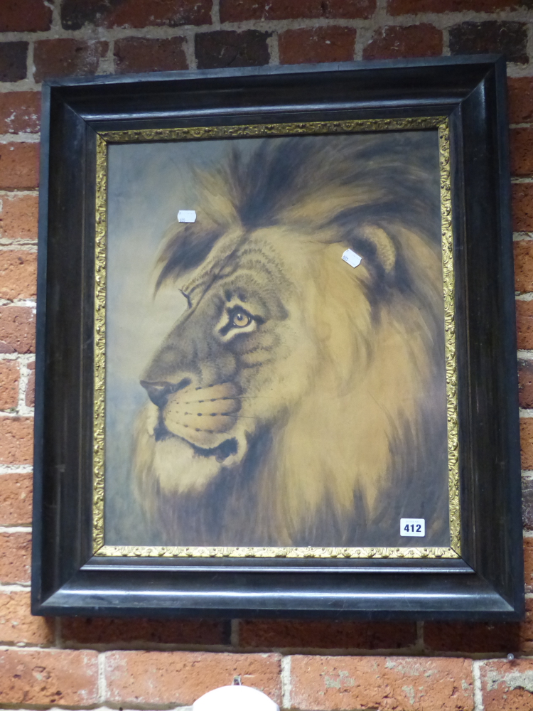 AN ANTIQUE WATERCOLOUR STUDY OF A LION