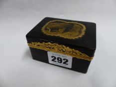 AN EARLY 19TH.C.LACQUERED RECTANGULAR SNUFF BOX WITH GILDED MOUNTS