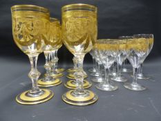 EIGHT CUT GLASS AND GILT GLASSES BY ST LOUIS AND OTHERS