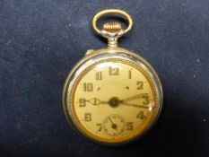 A WORLD WAR I ALARM POCKET WATCH WITH BASE METAL CASE, SWISS MOVEMENT MARKED BREVET