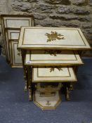 A NEST OF DECORATIVE TABLES WITH REMOVABLE TRAY TOPS