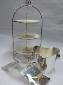 AN ERCUIS CAKE STAND BOTTLE HOLDER TOGETHER WITH A CHRISTOFLE WINE COOLER