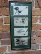 GROUP OF VINTAGE PEN AND INK ILLUSTRATION OF BI-PLANES FRAMED AS ONE