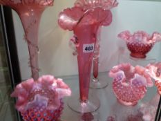 A QTY OF CRANBERRY VASES AND BON BON DISHES