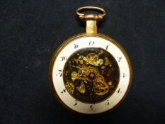 A GENTLEMAN'S REPEAT ACTION SKELETON POCKET WATCH WITH SCALLOP SHAPED KEY