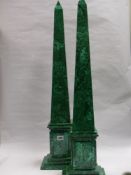 AN IMPRESSIVE PAIR OF LARGE MALACHITE OBELISK