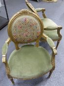 A PAIR OF SALON FRENCH GILTWOOD FAUTEILS IN THE LOUIS XVI REVIVAL STYLE