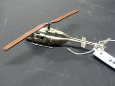 A .800 GRADE SILVER SCALE MODEL HELICOPTER