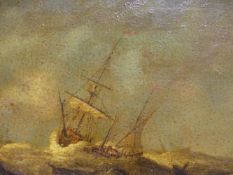 OIL ON CANVAS OF SAILING SHIP IN HEAVY SWELL