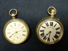 TWO LATE 19TH CENTURY RAILROAD STYLE POCKET WATCHES, ONE BY T R RUSSELL, THE OTHER, T RUSSELL &