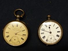 A SILVER OPEN FACED POCKET WATCH BY CHARLES E GAWNE, 58 DALTON ROAD, BARROW IN FURNESS TOGETHER WITH