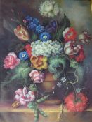 AN OIL ON CANVAS, STILL LIFE OF FLOWERS IN THE DUTCH TASTE