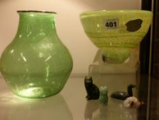 A VAL ST. LAMBERT ART GLASS BOWL TOGETHER WITH FOUR HARDSTONE ANIMALS