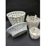 VARIOUS BASKETWARE POTTERY JARDINIERES ETC